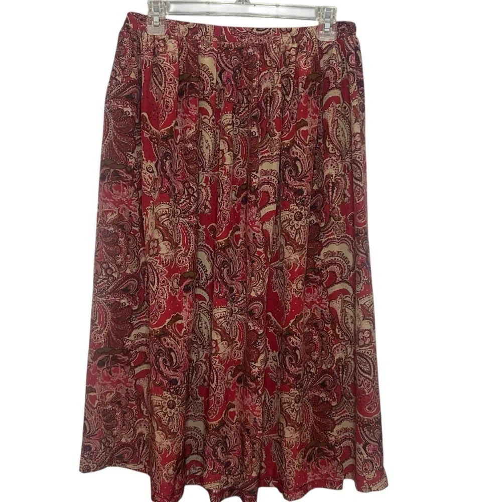 Leslie Fay Red Paisley Midi Skirt vintage polyester size 16 - Picture 8 of 9
